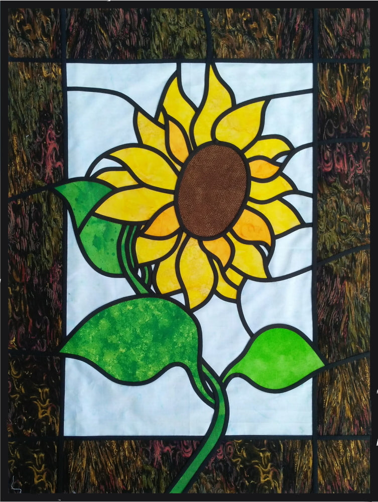 stained glass applique sunflower - a quilt pattern designed by Ruth Blanchet