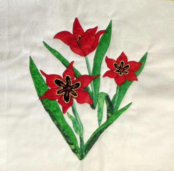 applique star of david (tulipa Agenensis) flower block pattern. 1 of more than 55 flower blocks by Ruth Blanchet