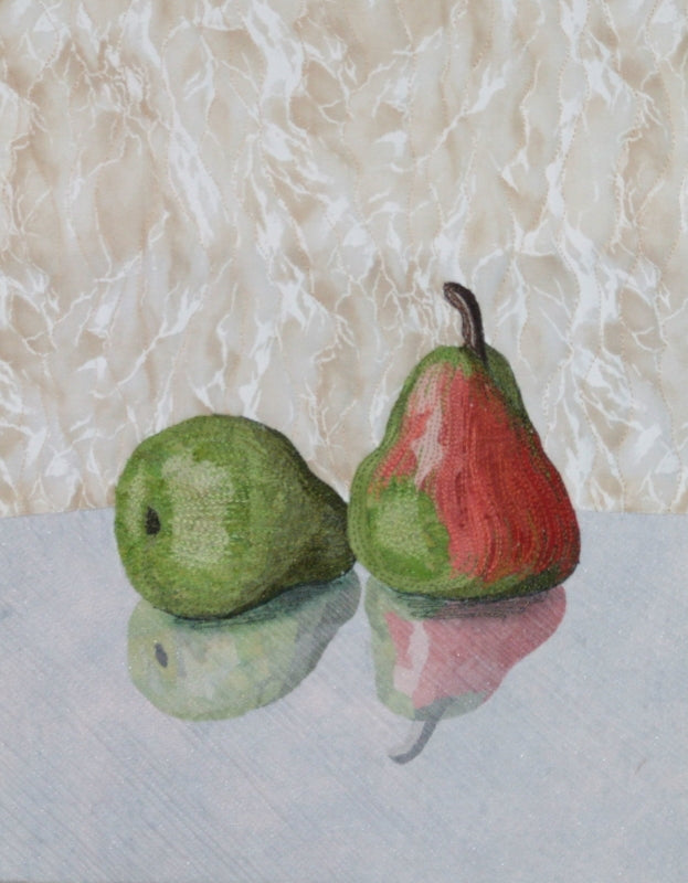 Realistic still life pears made in fabric. The pattern for this includes instructional details enough to create your own still life