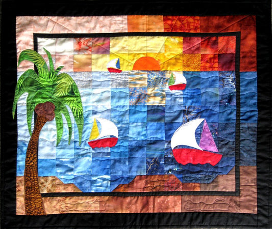 Sunset sails is a small wallhanging quilt made in a colour wash design. This quilt is designed by Emma McFarland