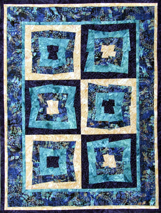 This 6 block quilt pattern is called Time Square which is a twist on the traditional log cabin quilt block