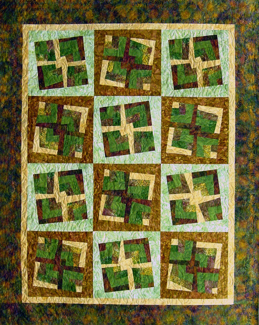 patchwork quilt pattern to resemble ribbons, includes modern piecing techniques